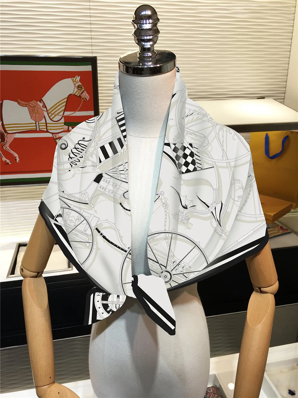 90 cm Neue Räder Marke Platz Schal Frauen Design Twill Seide Schal Schal Hijab Luxus Bandana Mode Halstuch Kopf Schal – Detail 13