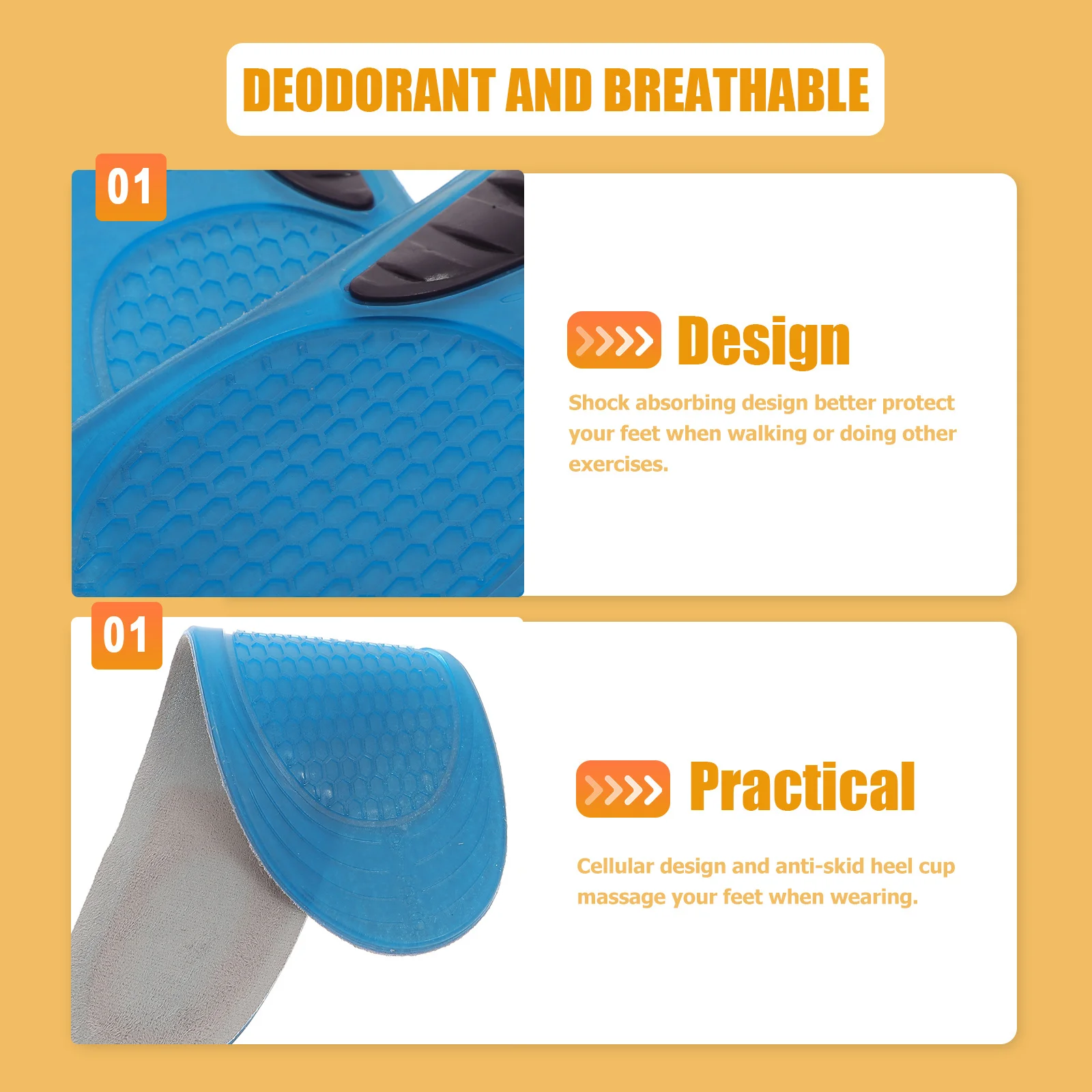 

Absorbent Silicone Insoles Size M 40-42 Shockproof Massage Foot Pads for Running Walking Hiking Sports Shoe Inserts