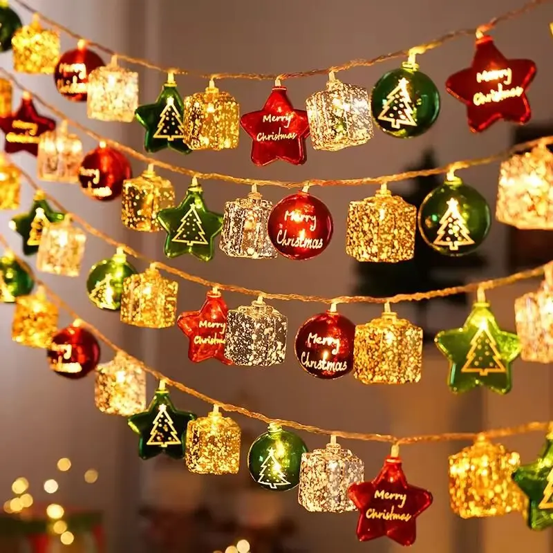 Christmas LED String Lights 1.5M 10LED 2AA Battery Powered Warm White Star Snowflake Xmas Tree Home Holiday Decoration