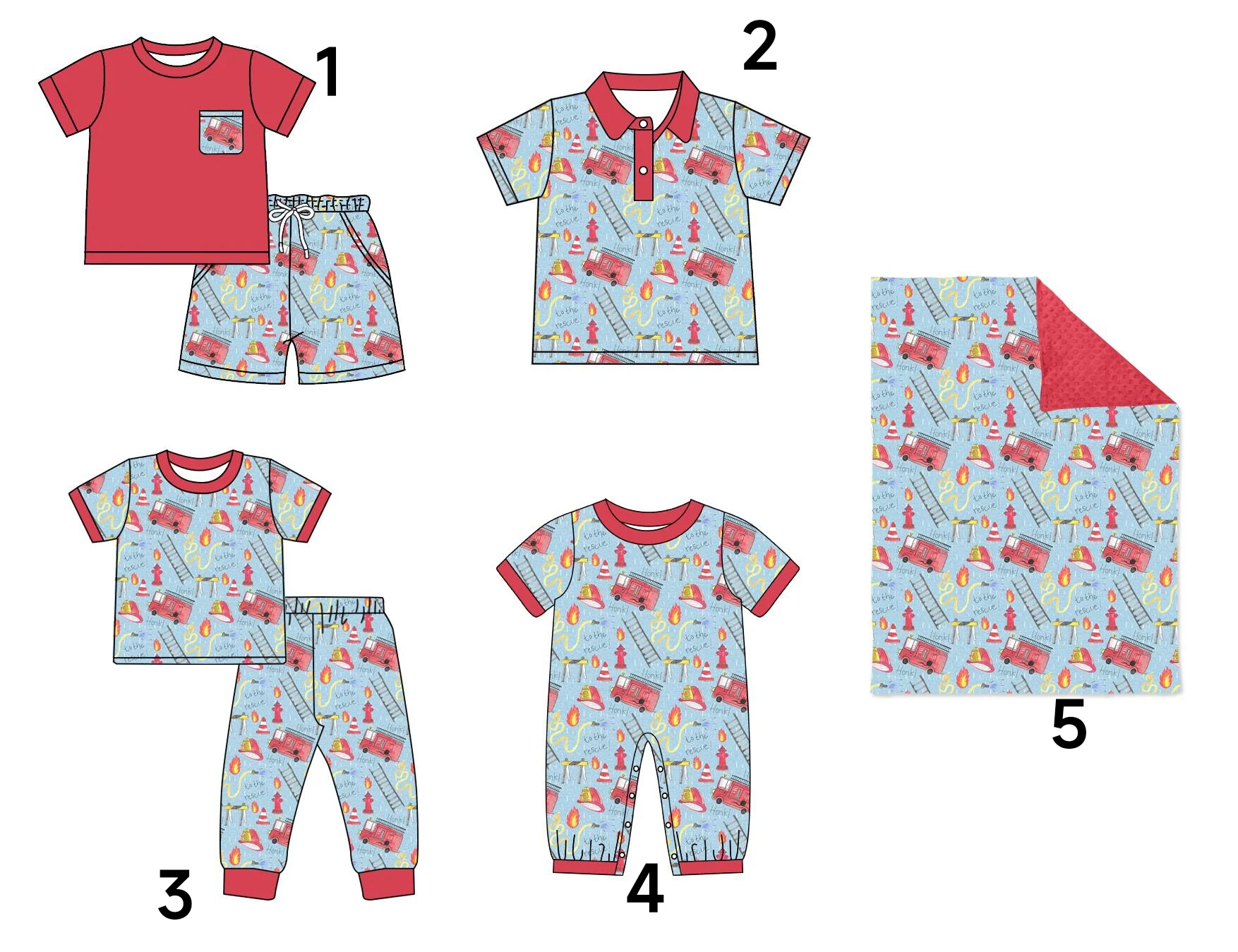 

Boys Summer Matching Suit Fire Truck Print Short Sleeve Shorts Summer Clothing Boutique Hot Sale Kids Clothing Set