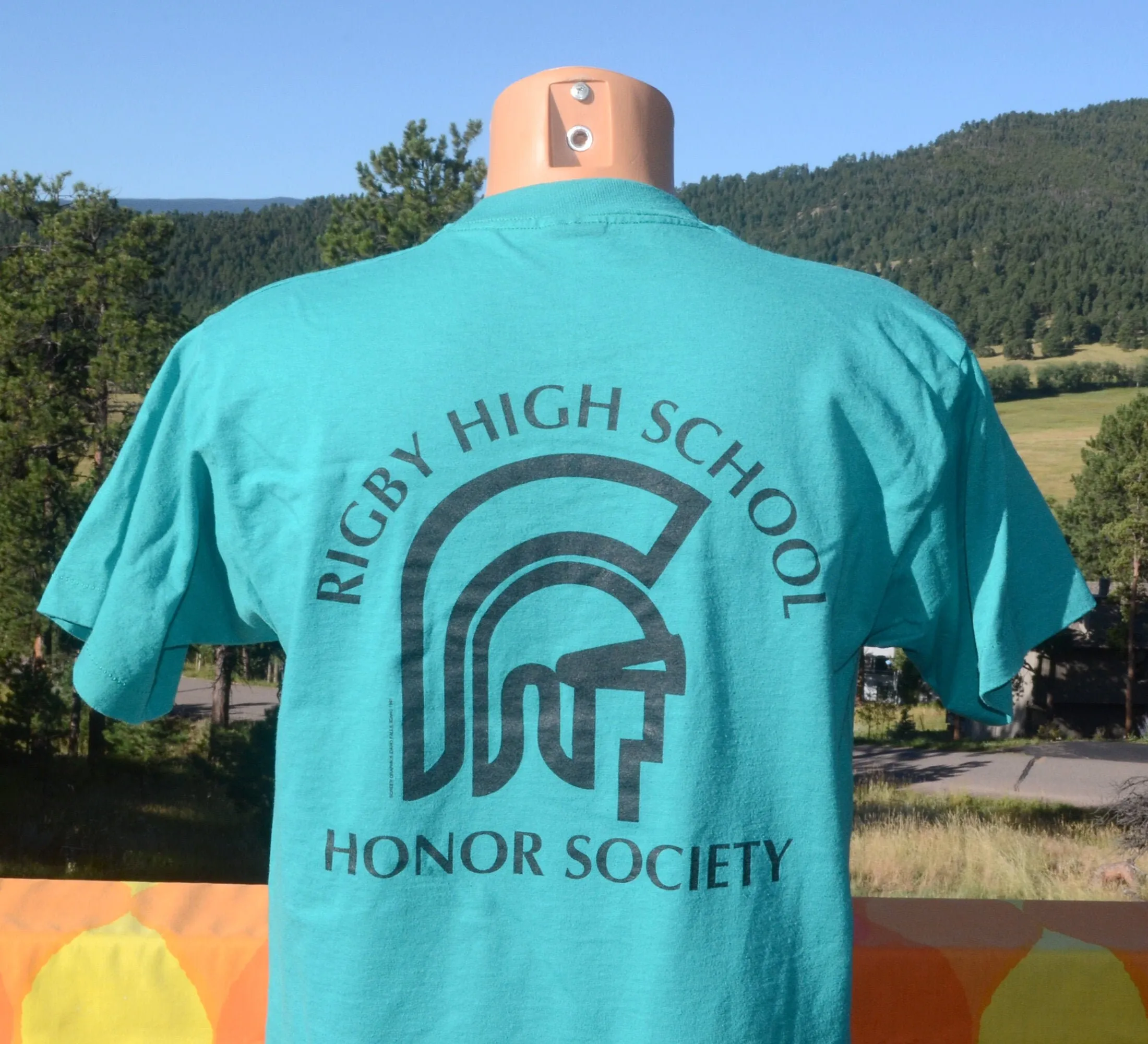 vintage 90s t shirt RIGBY high school honor society Large Medium teal