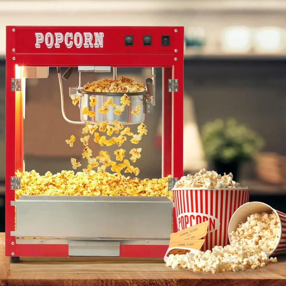 

Popcorn Machine for Movie Night, 8OZ, with 10 PACK Popcorn Buckets, Poppers Machine Maker for 60 Cups for Batch, Movie Theater