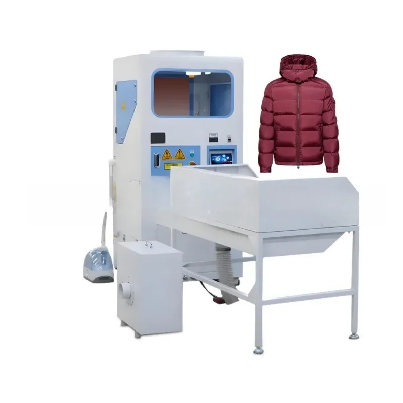 

Устройство для однократной загрузки пуха в пуховики, пуховые спальные мешки, машины для наполнения пухом.