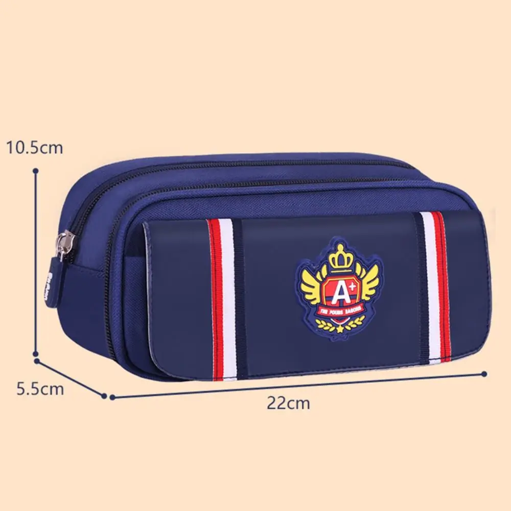 Bolsa de caneta estilo britânico de desenho animado, três camadas, multifuncional, estojo de lápis, grande capacidade, bolsa de papelaria, presente