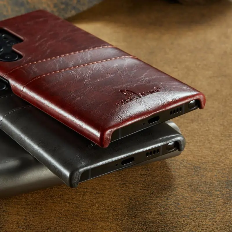 Luxury Oil Wax Texture Card Card Slots Leather Phone Case For Samsung Galaxy S21 S22 S23 S24 S25 Ultra Plus Shockproof PU Cover