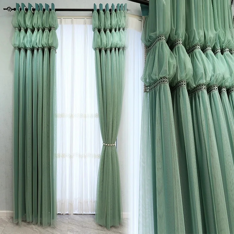 Ins Fashion Double Layers Lace Blackout Curtains, Korean Princess Style Solid Color Fairy Window Drapes for Girls' Bedroom