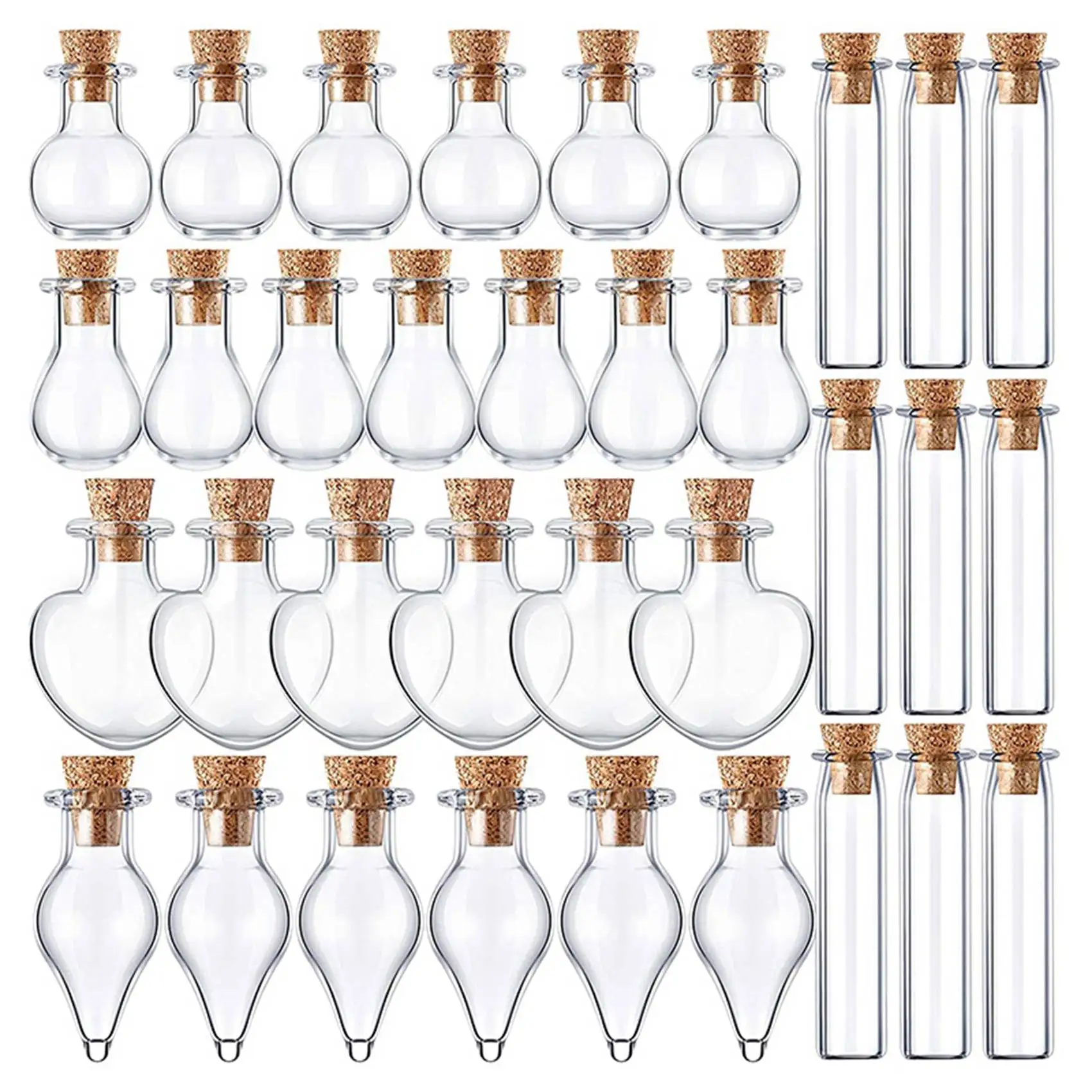 50 Pieces Small Mini Glass Jars Bottles with Cork Stoppers 5 Shapes Tiny Wishing Drifting Bottle Crafts DIY Projects