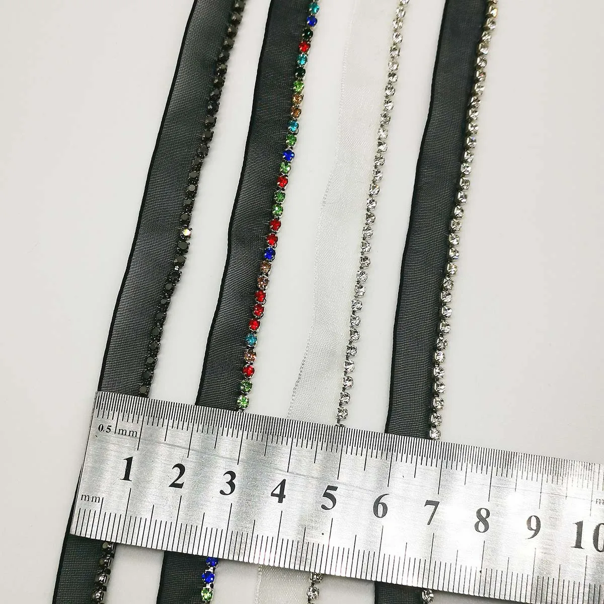 1Yard Rhinestone Chain Lace Edge Trims Sew On Mesh Lace Ribbon DIY Hair Headdress Clothes Wedding Dress Belt Organza Accessories