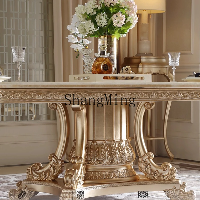 

FG luxury full solid wood carving flower long dining table classical beech rectangular dining table