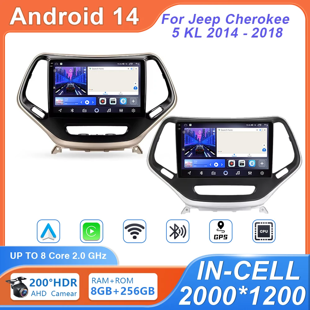 Car Android 14 For Jeep Cherokee 5 KL 2014 - 2018 Auto Radio Multimedia Video Player Navigation GPS carplay No 2din DVD 5G Wifi