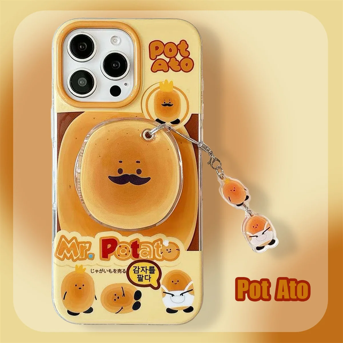 

Cartoon Grandpa Potato Magnetic Attraction High Definition Mirror Bracket Phone Case For iPhone 14 15 16 Pro Max Anti Drop Case