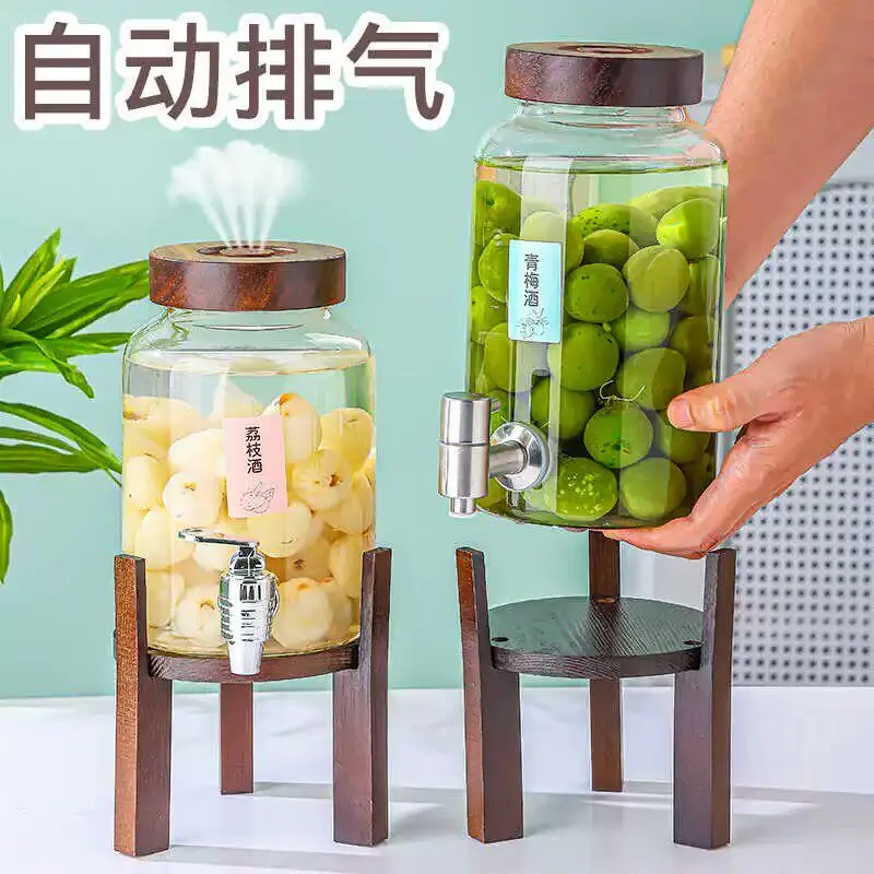 Sparkling Wine Glass Bottle Ginseng Fruit Jar with Faucet Sealed Household High-Grade Medicinal Container
