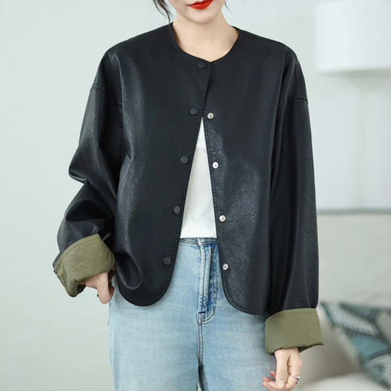 Masa Wasss Chińskie 2025 Jesień Damskie Luźne Vintage Klasyczne Sztuczne Skórzane Płaszcze Damskie Modne Wiatrówki Eleganckie Kurtki PU