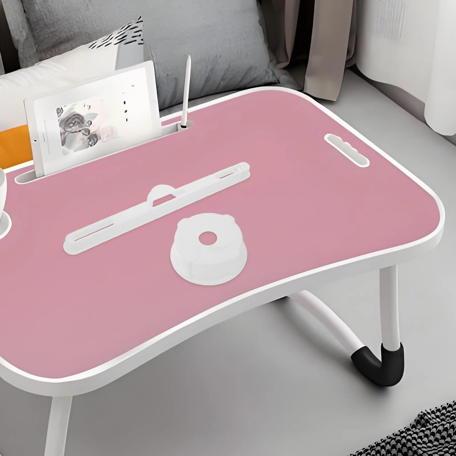 

2Sets Foldable Desk Cup Holder Card Slot Plastic Bed Laptop Table Accessories Anti-Spill Drink Organizer Slots