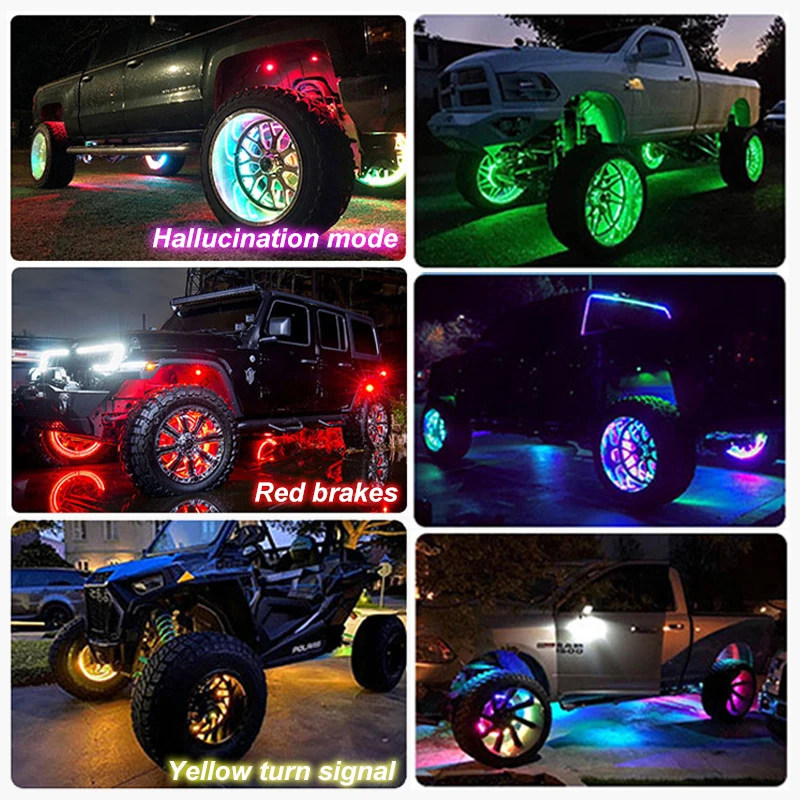 4Pcs APP/Remote Car Hub Light For 15.5/17/19 in Wheel Decorative Lamp Waterproof 12V LED With Brake Steering Phantom Neon Lamp