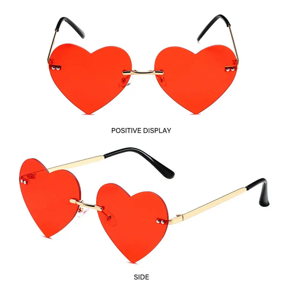 Trendy Hippie Costume Cosplay Costume Pink Hippie Sunglasses Heart-Shaped Rimless Heart Sunglasses Metal Sun Glasses