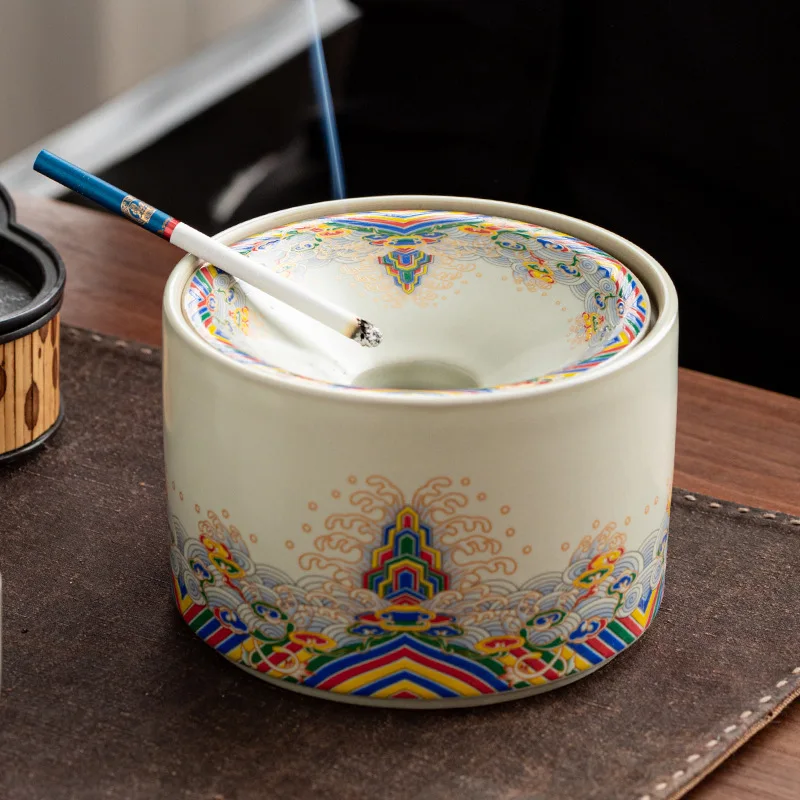 

Ceramic ashtray with cover anti-fly ash household living room fashion personality trend advanced sense ashtray funnel type