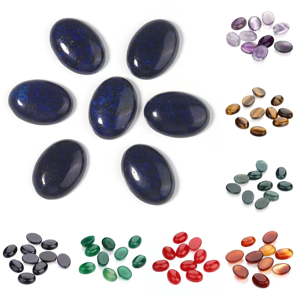 1pc Cabochon Natural Stone Oval Agate Tiger Eye Lapis Amethyst Loose Beads Flat Back Cameo Cabochon Spacers For Jewelri Making