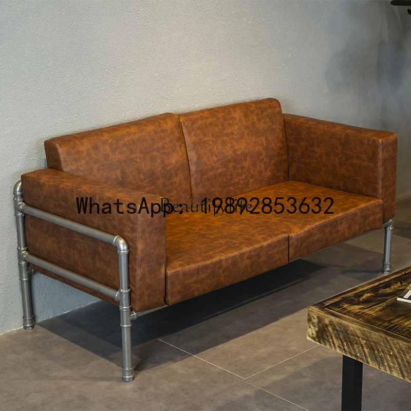 

YZ Sofa loft industrial style American wrought iron PU leather office meeting sofa