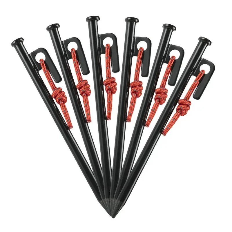 6 pcs Tent Nail Heavy Duty 20/25/30/40cm Outdoor Camping Pegs Stakes Black Metal Ground Stakes Spikes for Tent Tarp Canopy