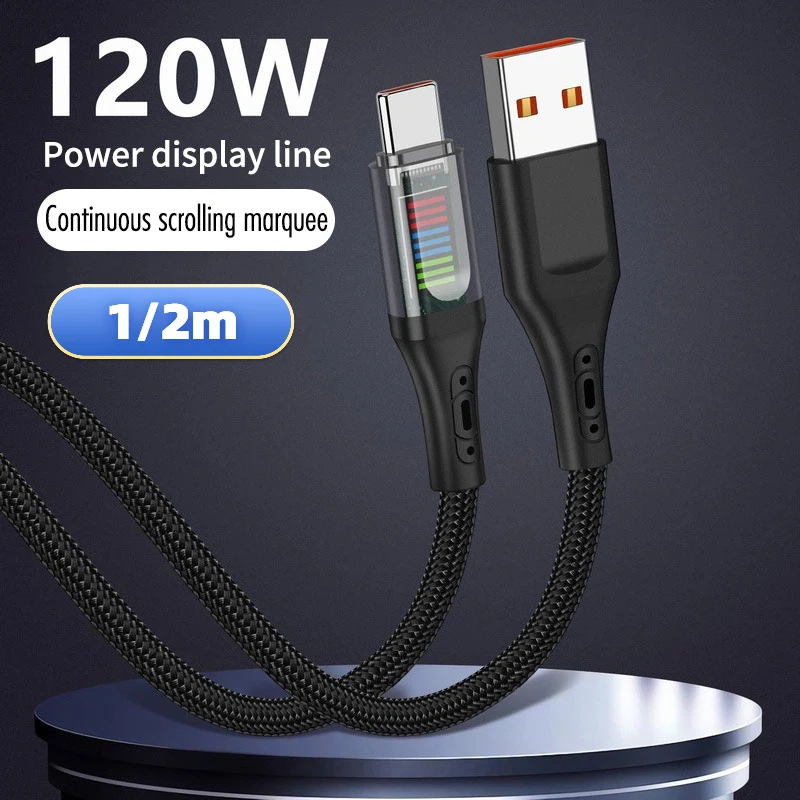 RGB Light Show USB-C-Kabel, 9 Gitter, transparent, 120 W, Schnellladekabel, Typ-C-Superaufladegerät für iPhone 17 16 15 14promax und Laptop
