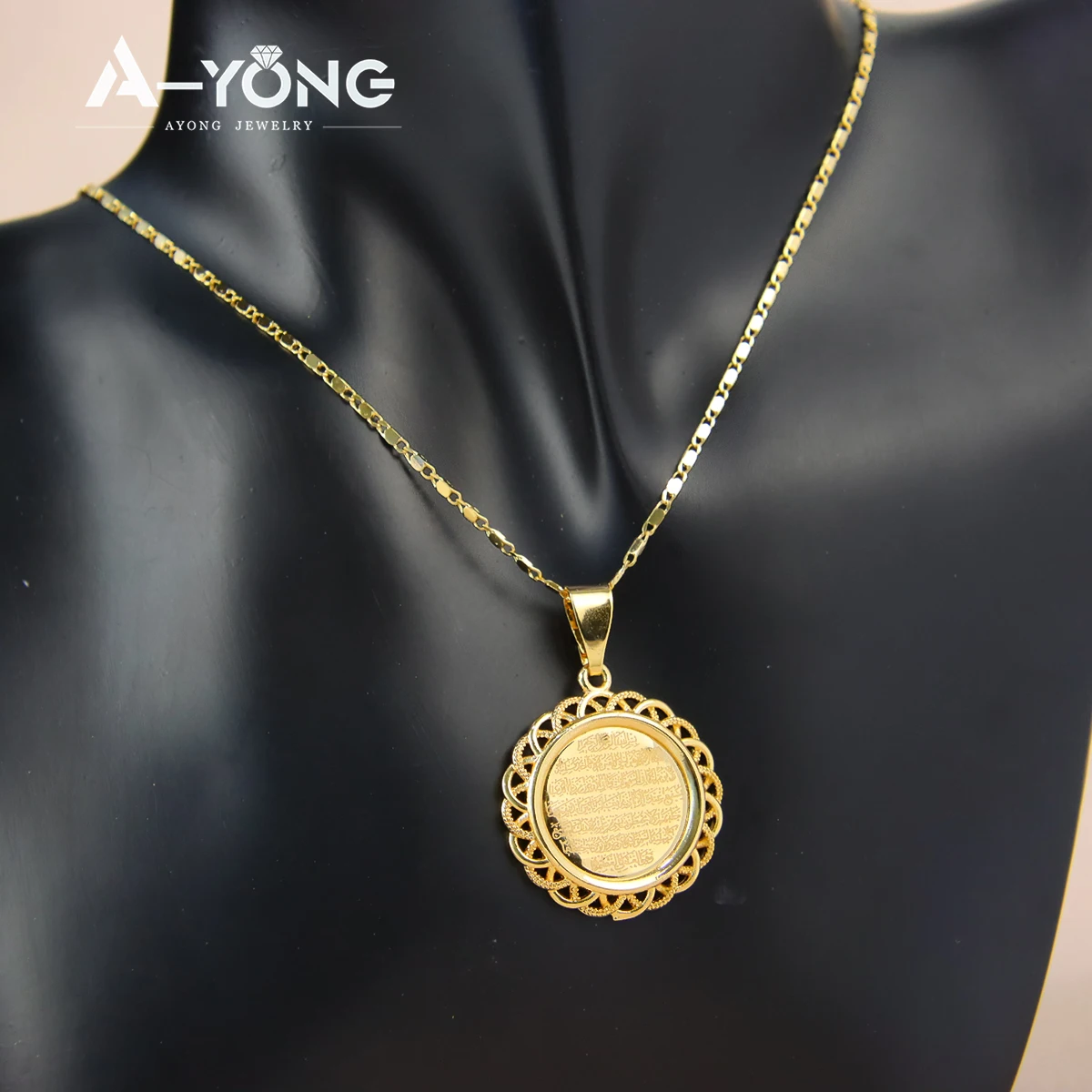 AYONG Turkish Coin Pendant 18k Gold Plated Dubai Middle East African Round Necklace Pendants Bridal Wedding Religious Jewelry