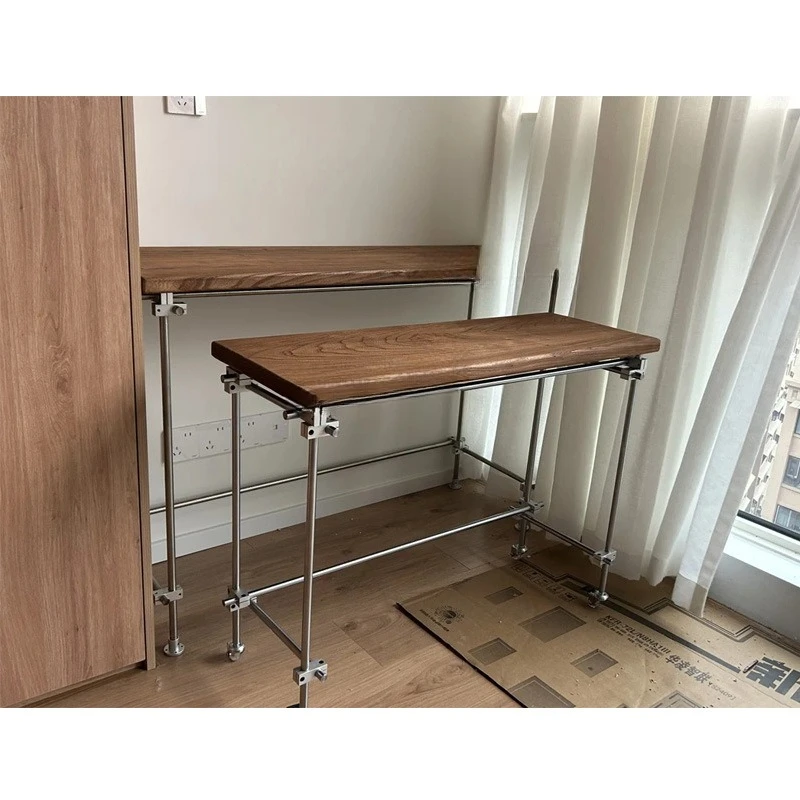 طاولة الجوز بسيطة وحديثة من الفولاذ المقاوم للصدأ لغرفة المعيشة المنزلية وأريكة القهوة المستطيلة وطاولة جانبية للشرفة #4