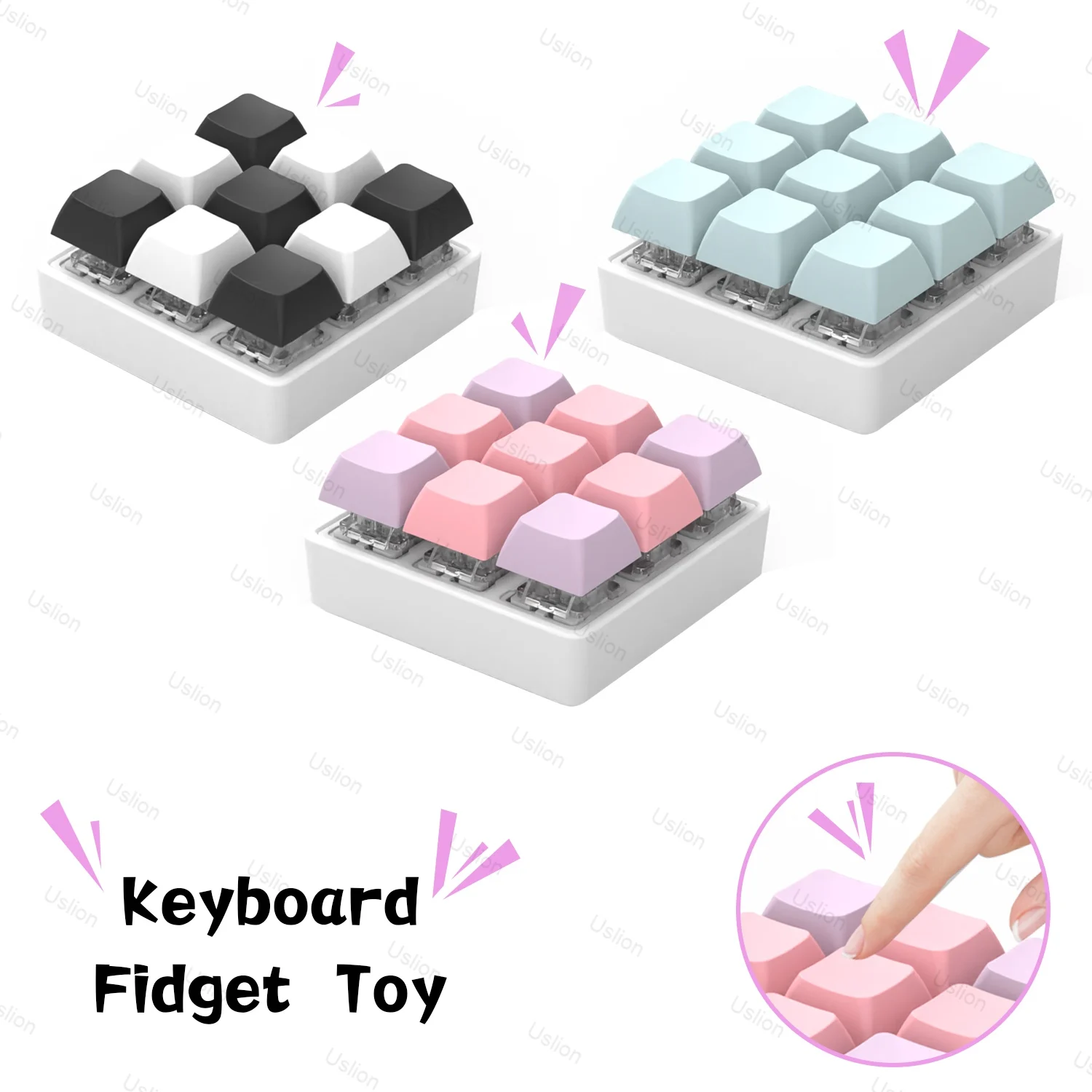 9 Key Mechanical Keycap Fidget Keychain Toys - Office Study Stress Relief Finger Toy - Gift for Adults & Kids