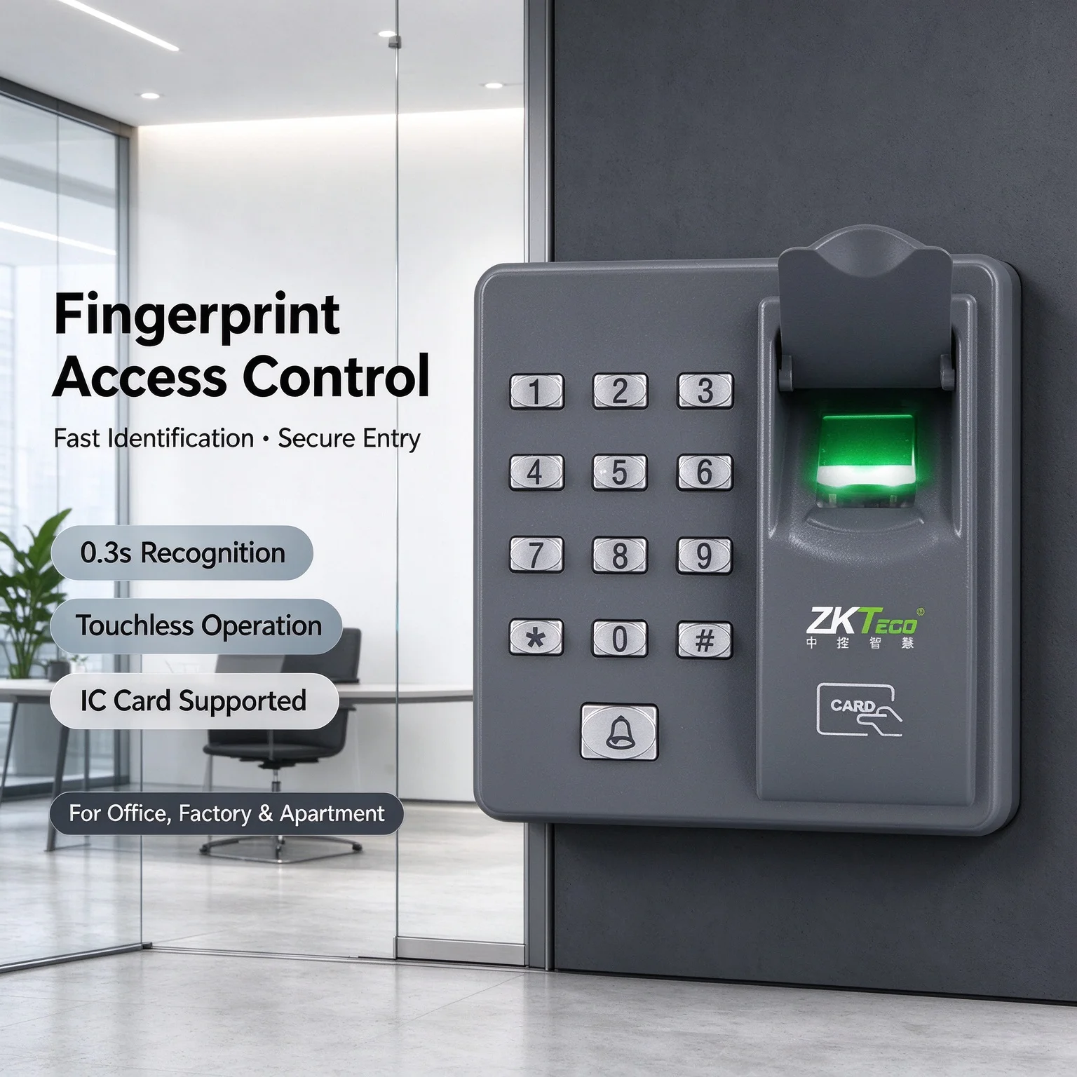 ZKTeco X6 Fingerprint Access Control Keypad 500 Fingerprints Card Password Unlock Door Entry System for Home Office Store
