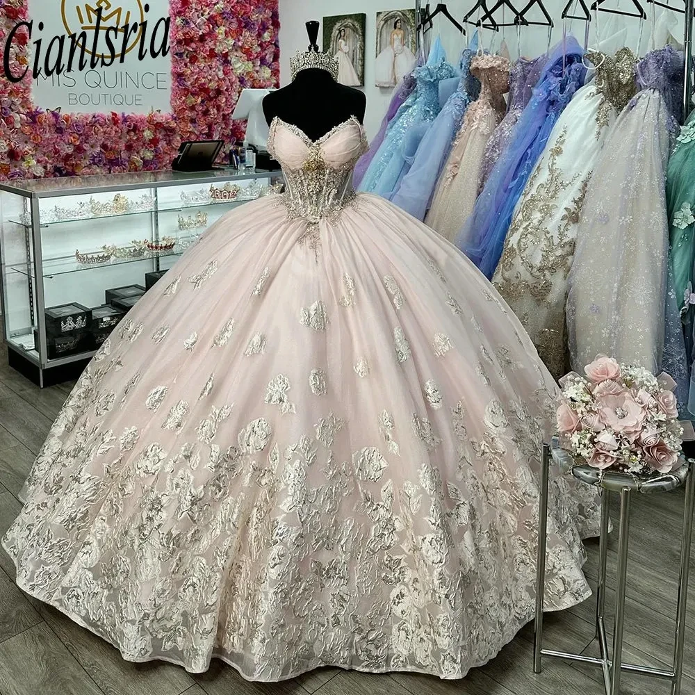 Elegant Illusion Sweetheart Quinceanera Dresses Ball Gown Sleeveless Appliques Lace Sweet 15 Vestidos De XV Años