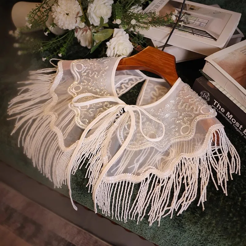 

Women's Luxury Vintage Embroidery Beaded Pearl Tassel Pashmina Female Autumn Winter Chinese Vintage Shawl Cloak Collar R2871