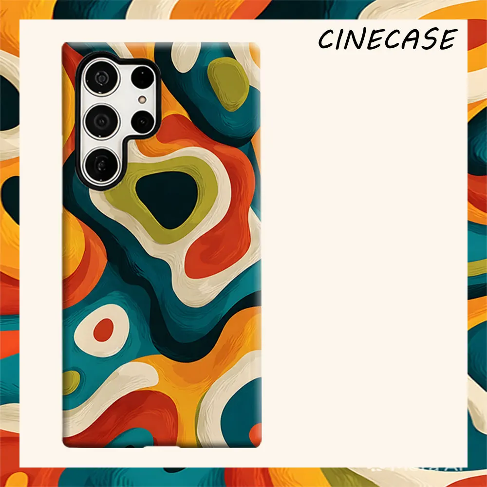 Retro Abstract Blob For Samsung Galaxy S26 S25 S24 A56 A36 Dual Layer Luxury Fashion Full Lens Protective Case