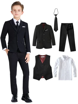 Jungenanzüge, bunte formelle Anzüge, 5-teiliges Slim-Fit-Kleidungsanzug-Set, Schuluniformen