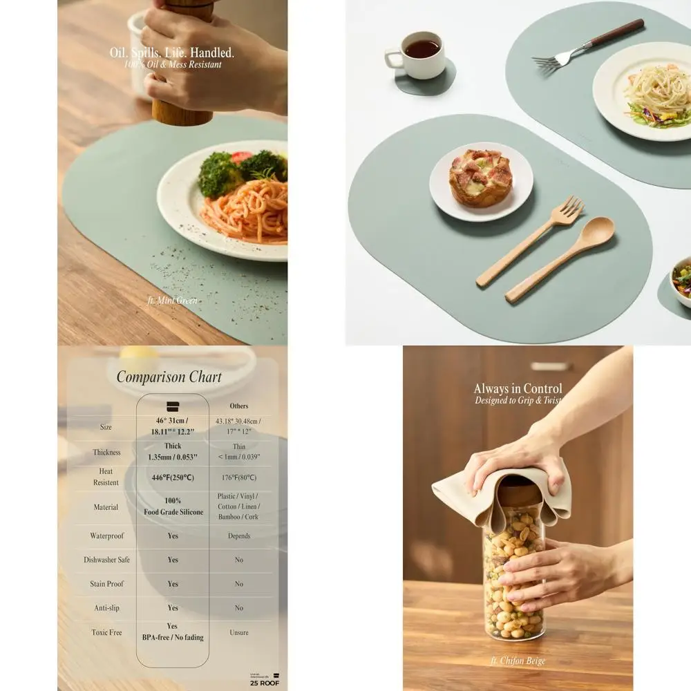 

Набор жаропрочных овальных салфеток мятно-зеленого цвета с 4 подставками — водонепроницаемые, легко чистящиеся, нескользящие современные обеденные коврики — Premium Lea