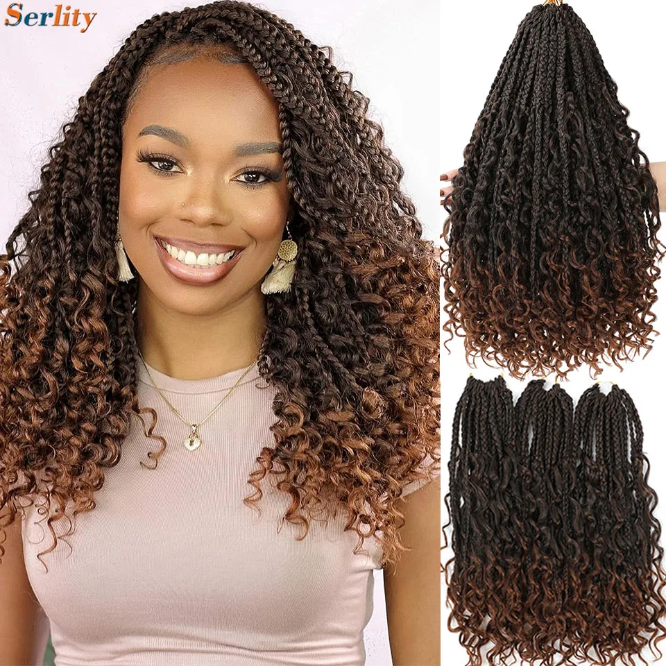 1-8 paquetes de trenzas bohemias en caja, cabello de ganchillo preenlazado, trenzas en caja de ganchillo bohemias de 14 y 18 pulgadas con extremos rizados, trenzas en caja de diosa