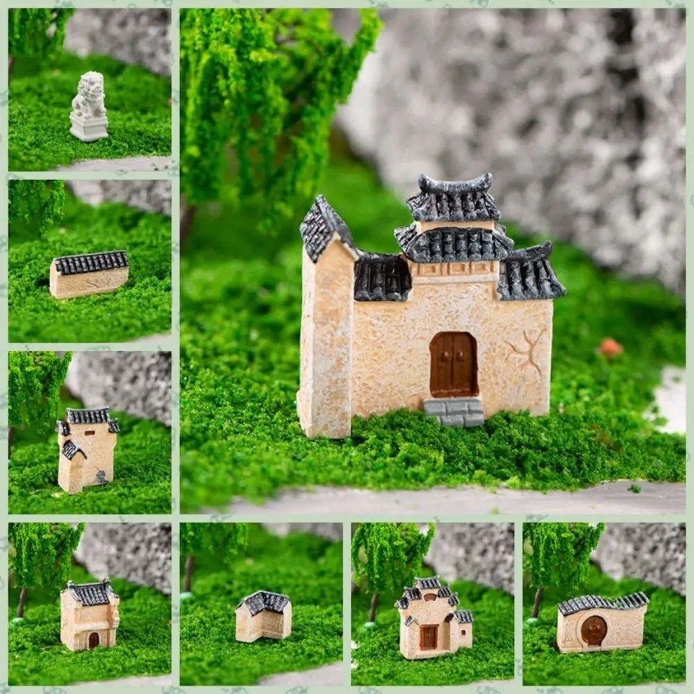 

Decorative Mini Resin House Chinese Style Resin Mini House Retro Building Retor Bonsai Landscaping Home Desk