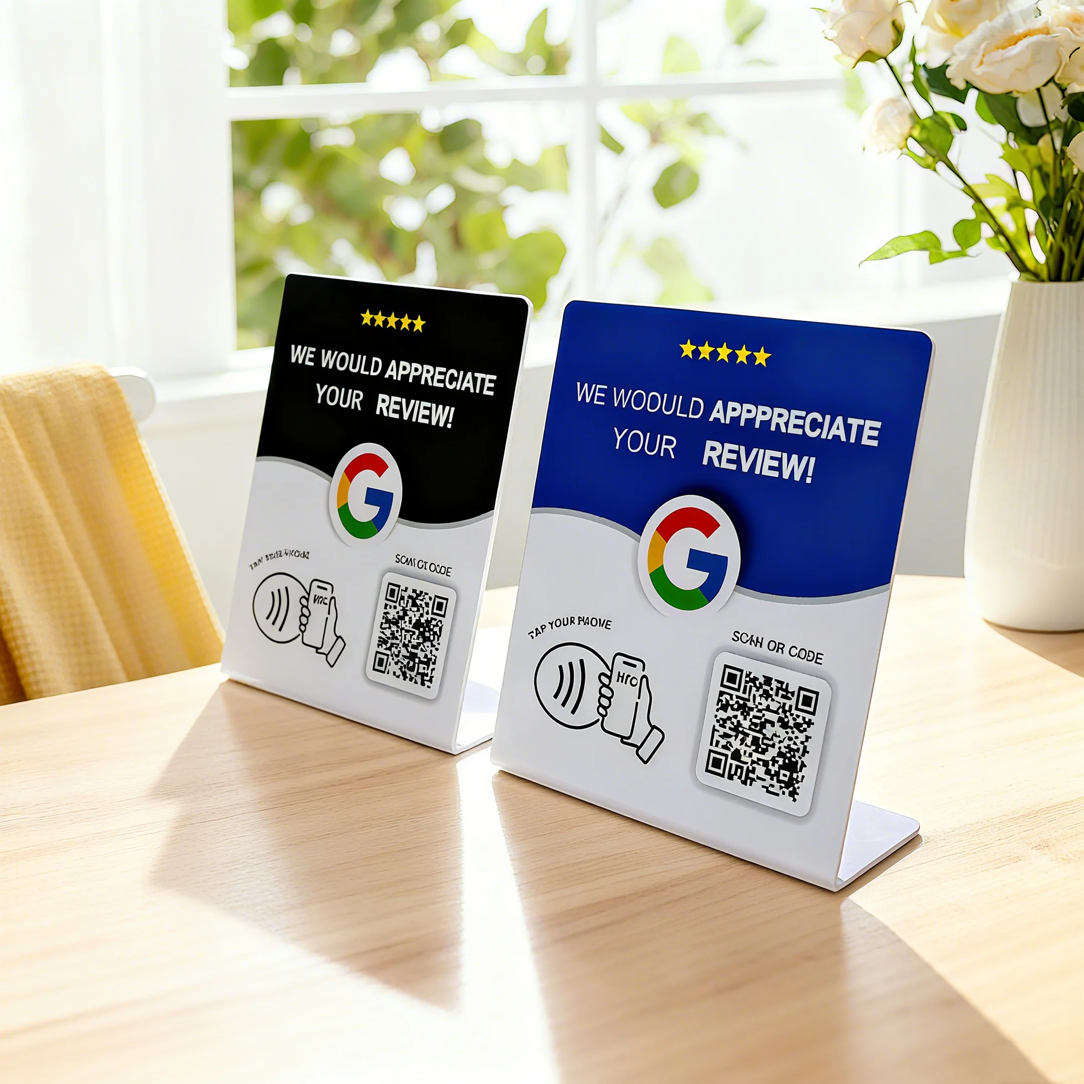 HACHANLUN Programmable NFC 215 QR code Google Review NFC Display rack 13.56Mhz Five Star Rating System Customer Feedback Tool