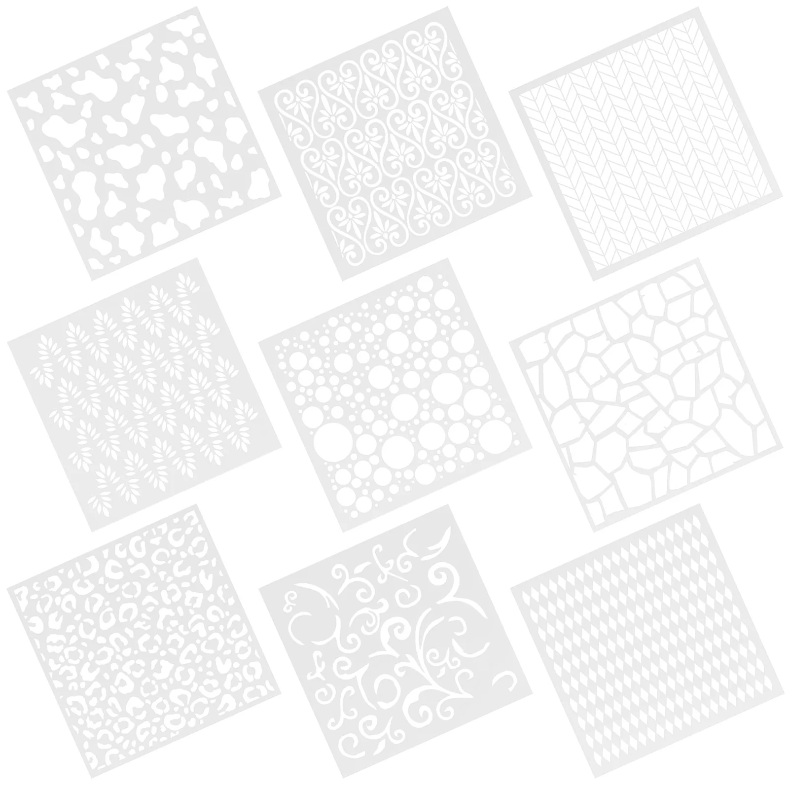 

9pcs Geometric Pattern Stencils Pet Reusable Art Craft Templates For Diy Drawing Painting Projects Teens Classroom Wall Decor