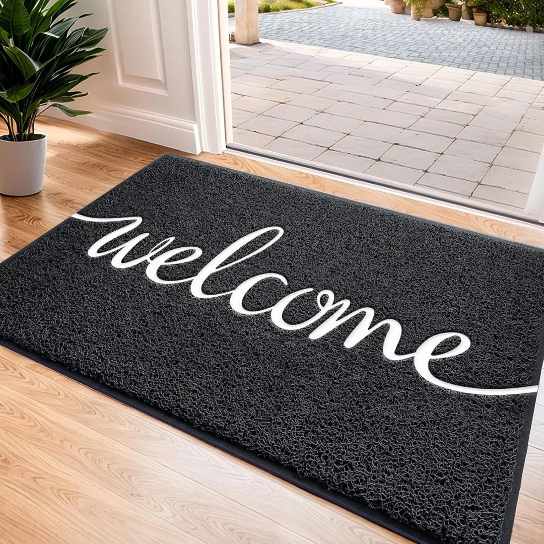 Welcome Script Wire Loop Door Mat Waterproof Non‑slip Front Entryway Doormat Indoor Outdoor Porch Home Decor Floor Rug