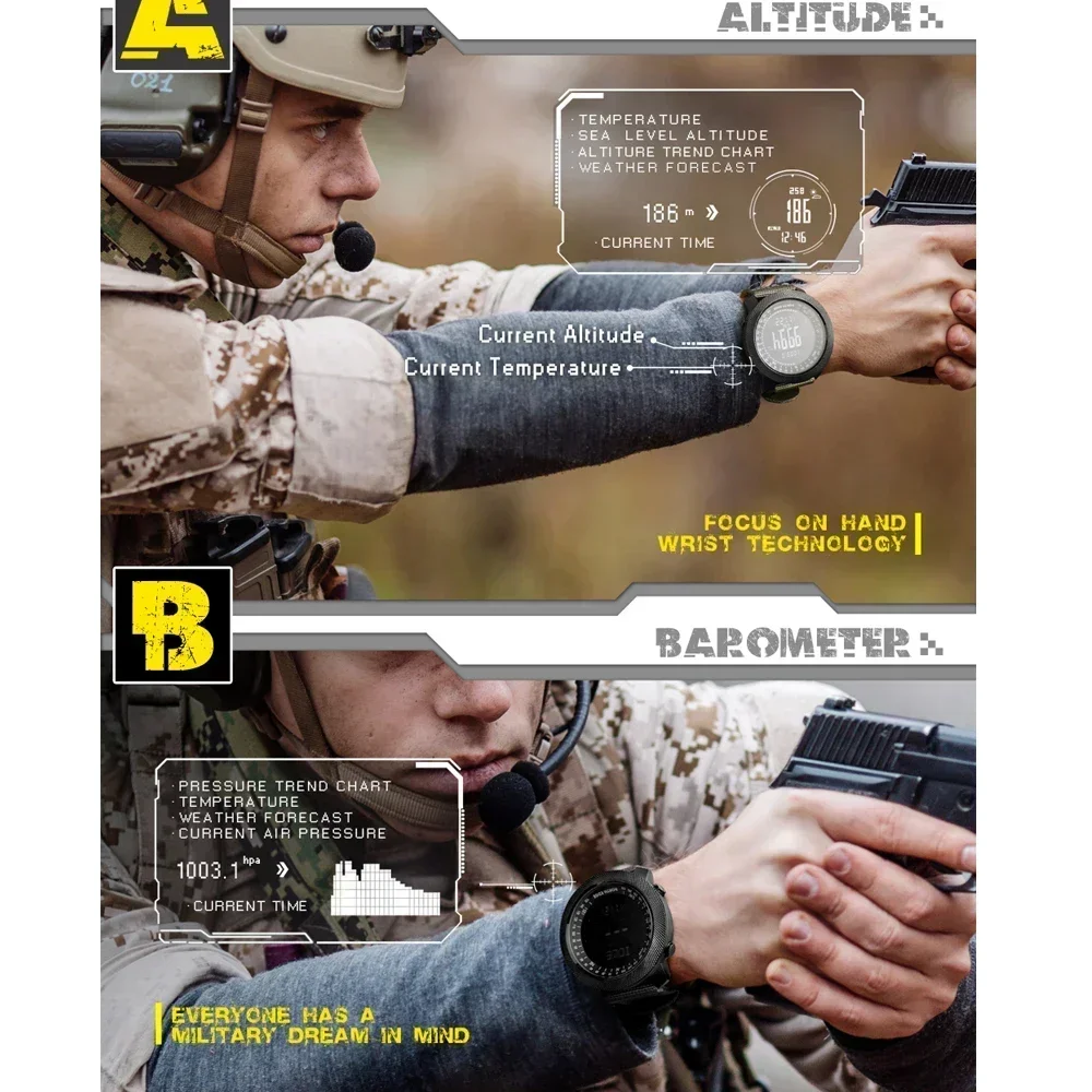 

Мужские спортивные цифровые часы Able NORTH EDGE, военные армейские часы, альтиметр, барометр, компас, водонепроницаемый браслет 50 м, бег Swi