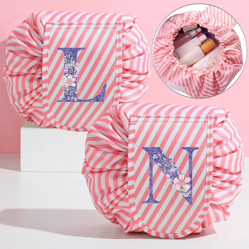 Women Drawstring Cosmetic Bag Makeup Bag Cosmetic Storage Organizer Purpleflower Series Portable Waterproof Toiletry Beauty Case