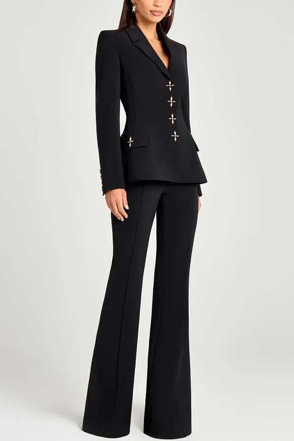 Nouvelle mode décontractée à manches longues col rabattu simple boutonnage couleur unie costumes ajustés + gilet monté sur le cou + pantalon, 3 couleurs