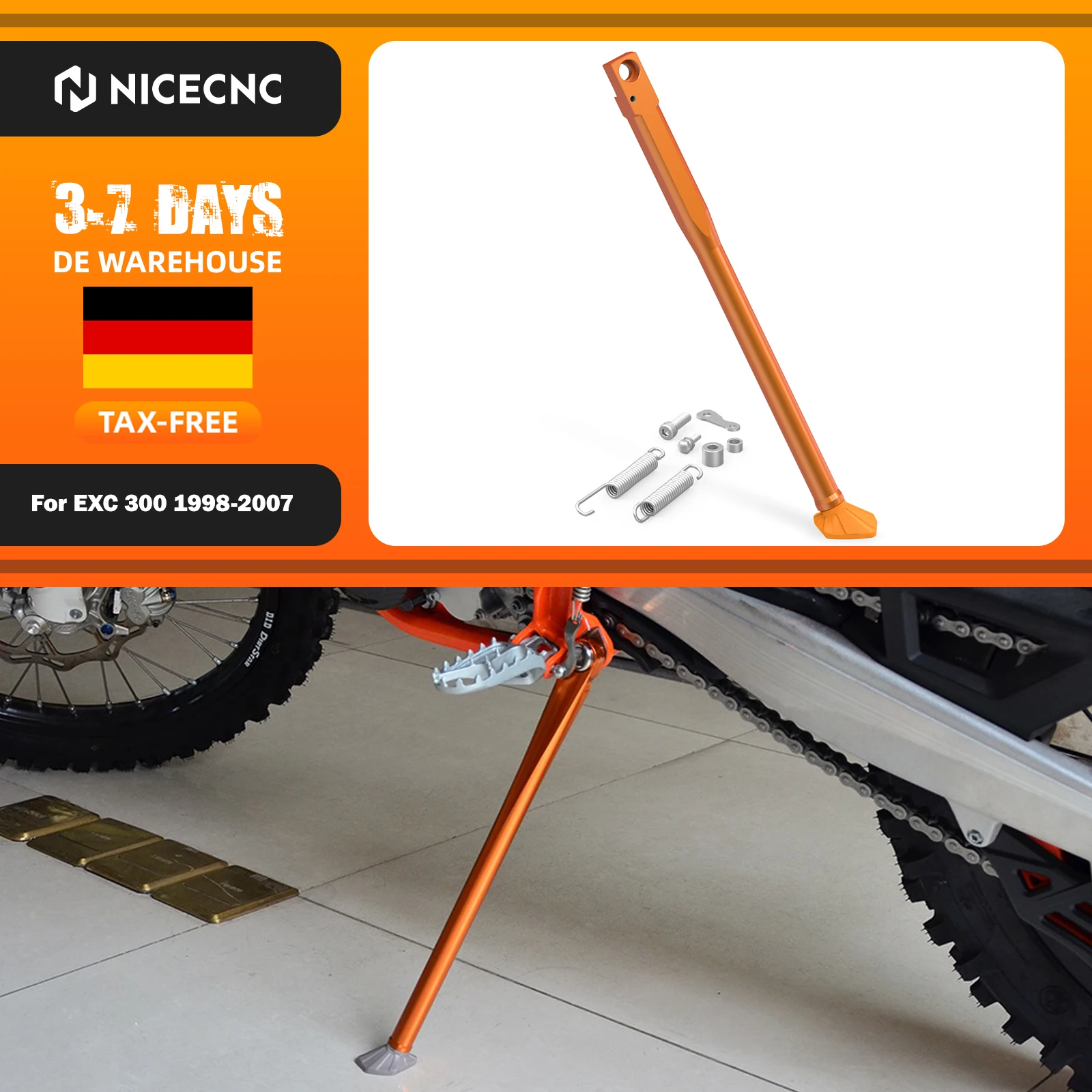 Image of NICECNC 1998-2007 Für KTM EXC 300 EXC 250 EXCF 250 EXC-F 350 EXC 450F EXC 125 Motorrad Seitenständer Federkit