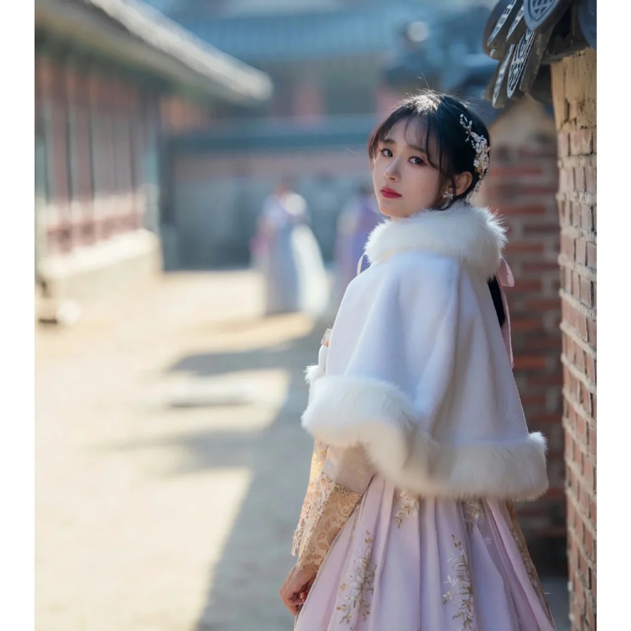 Modified Korean Traditional Costume Lolita Hooded Poncho Jacket Yanji Princess Cloak Autumn Winter New Arrival Women's Fashion