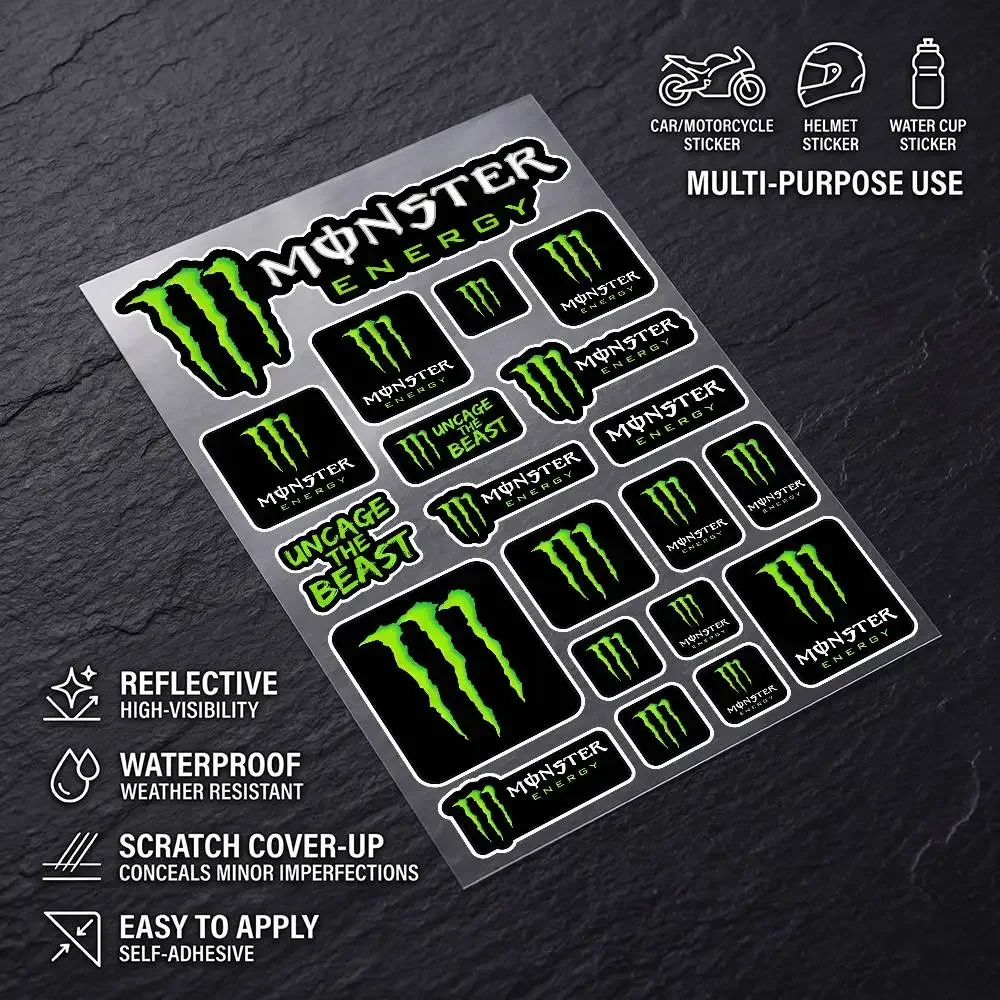Poster M-on-st-er En-er-gy Safety Reflective Waterproof Auto Decal Scratch Cover Stickers Universal For Bike Helmet Mug