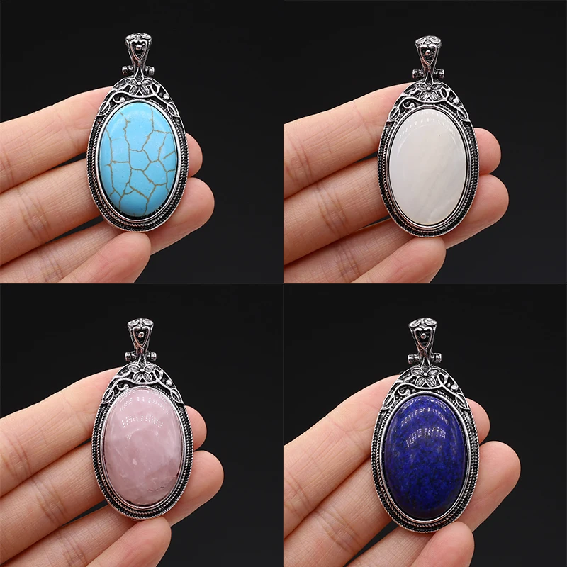 Natural Stone Pendants Tibetan Silver Lapis lazuli Turquoises Crystal for Vintage Jewelry Making Diy Necklace Earrings Gifts