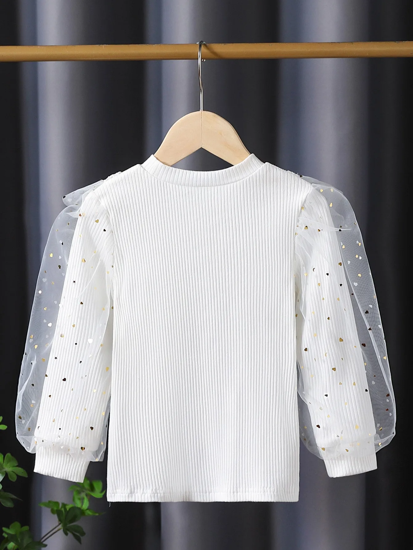 Girls sweet bubble sleeve T-shirt Fashion Lace netting Base layer for girls spring and autumn