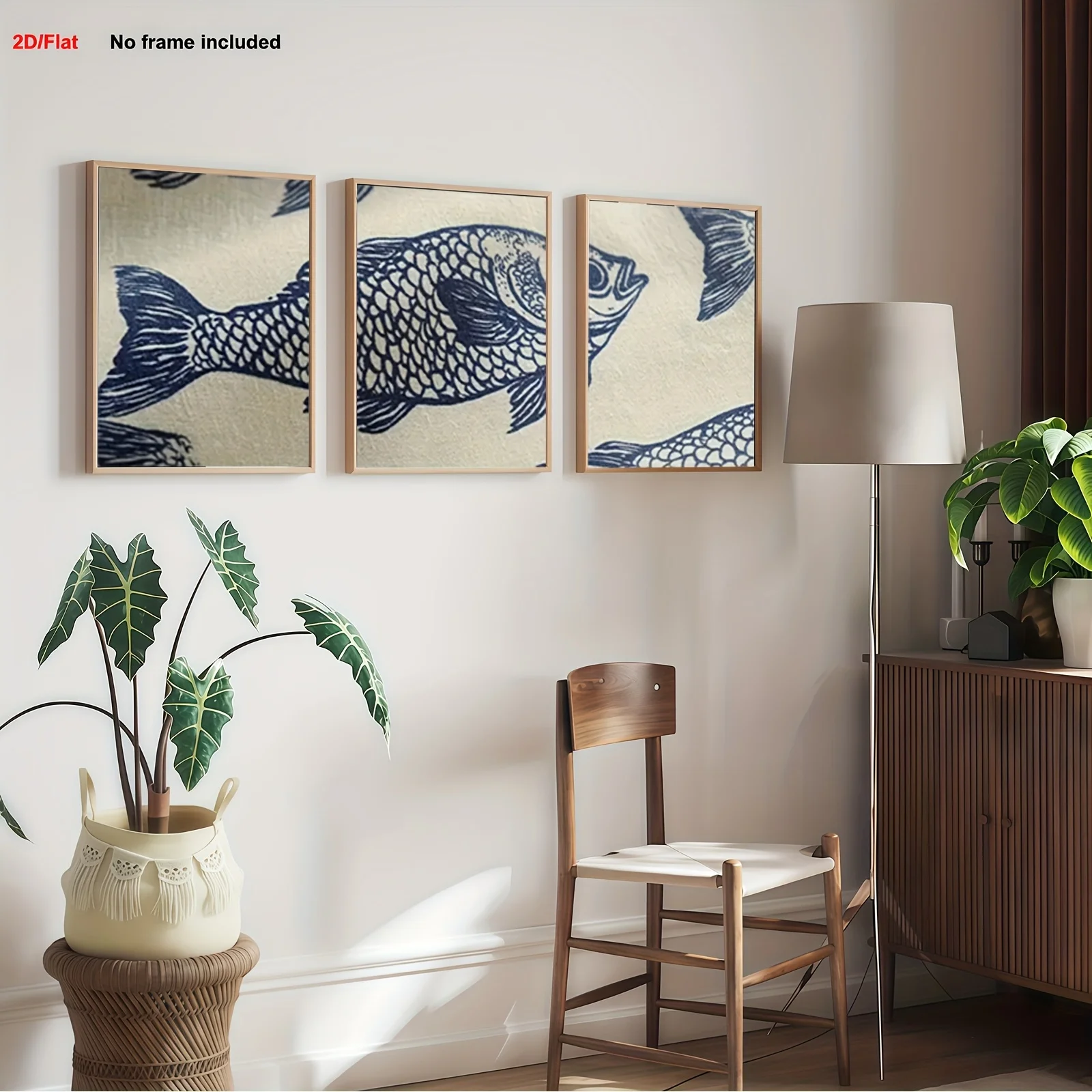 3 قطع، لوحة ديكور لغرفة المعيشة، قماش بدون إطار ثنائي الأبعاد، جودة عالية الوضوح، تصميم طباعة نمط سمكة المحيط، كحلي #3