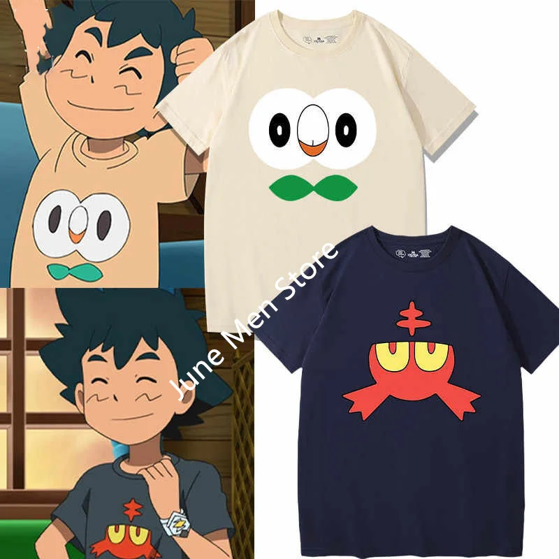 (Uniqlo)Pokemon Sun And Moon Clothes Wooden Owl Bird Fire Spot Cat T-Shirt Small Wisdom The Same Pokemon Cartoon Short Sleeve T