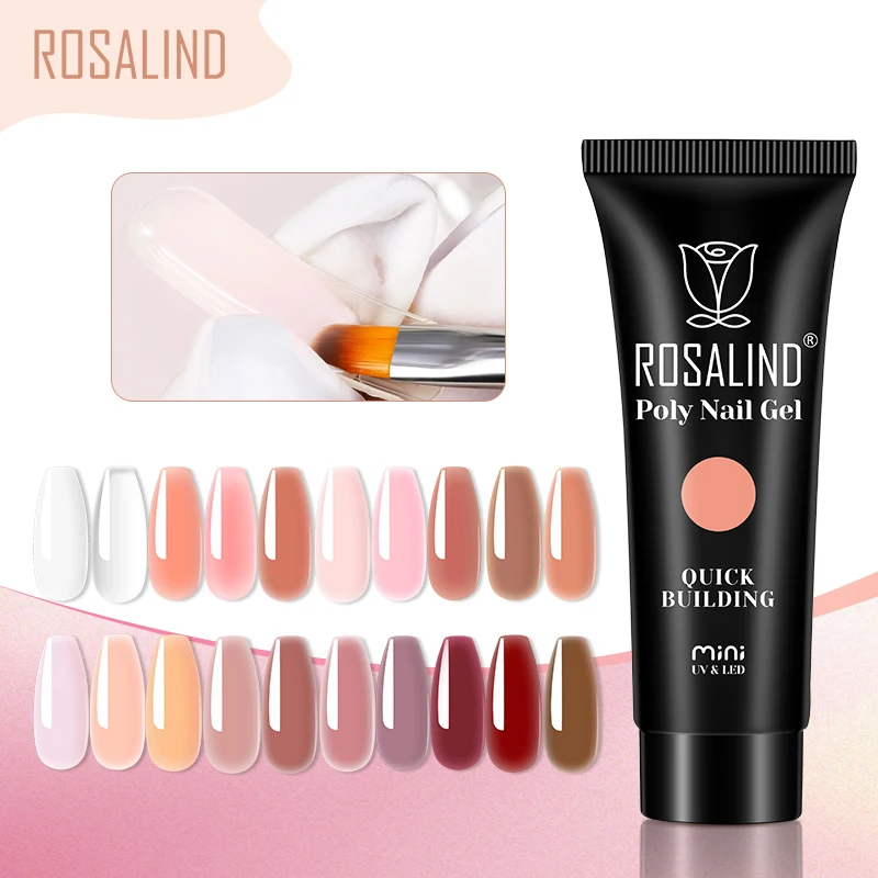 ROSALIND สีชมพูใสโพลีเล็บเจล Semipermanent UV Led เล็บอะคริลิคเคล็ดลับ Hybrid Varnish Top Coat เล็บ